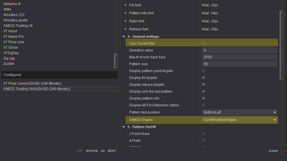 confirmation mode in xabcd pattern properties