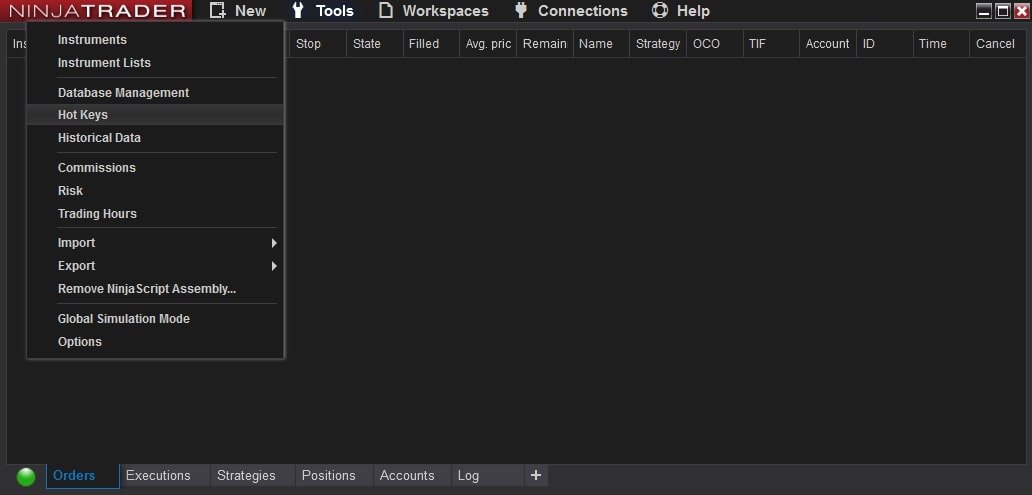Hot Keys in NinjaTrader 8