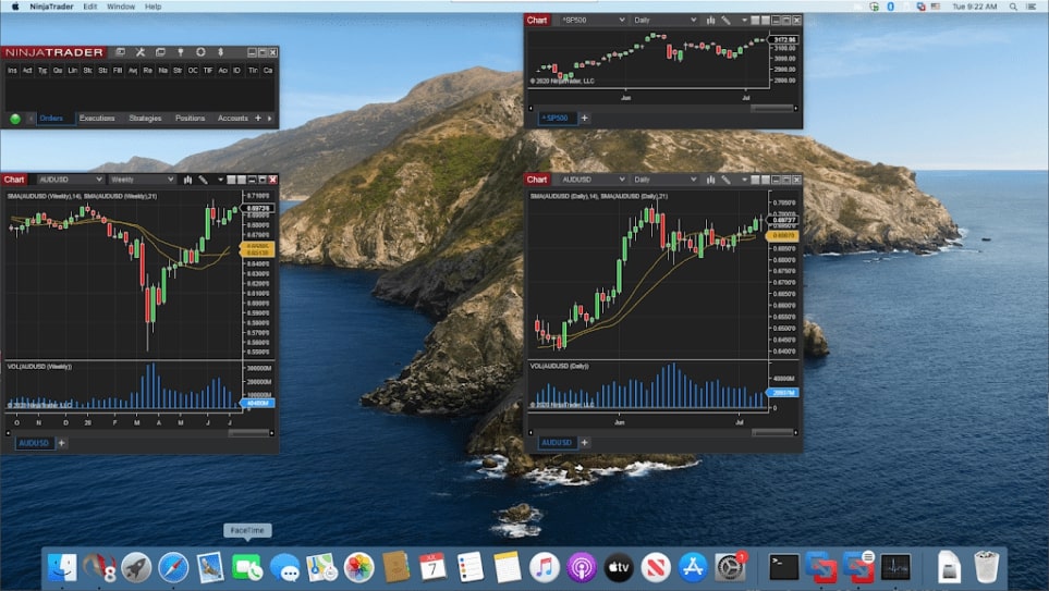 NinjaTrader 8 running on a mac computer