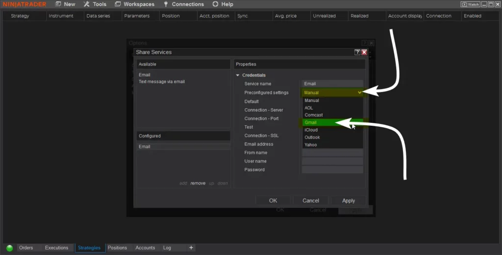 NinjaTrader Preconfiguration Settings