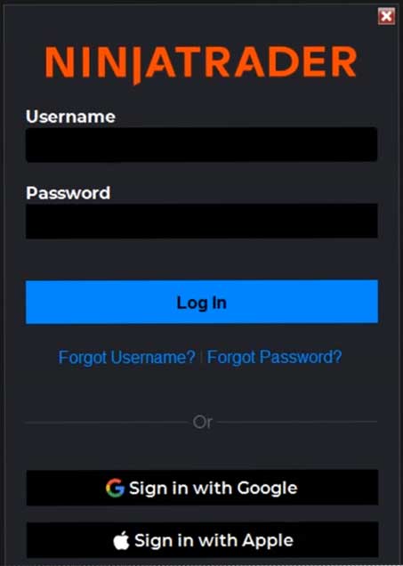 NinjaTrader Login Box with 8.1