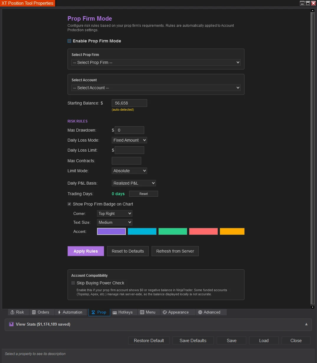 Prop tab inside the position tool by xabcdtrading